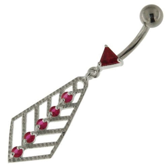 925 Sterling Silver Jeweled Arrow cut out Belly Button Ring