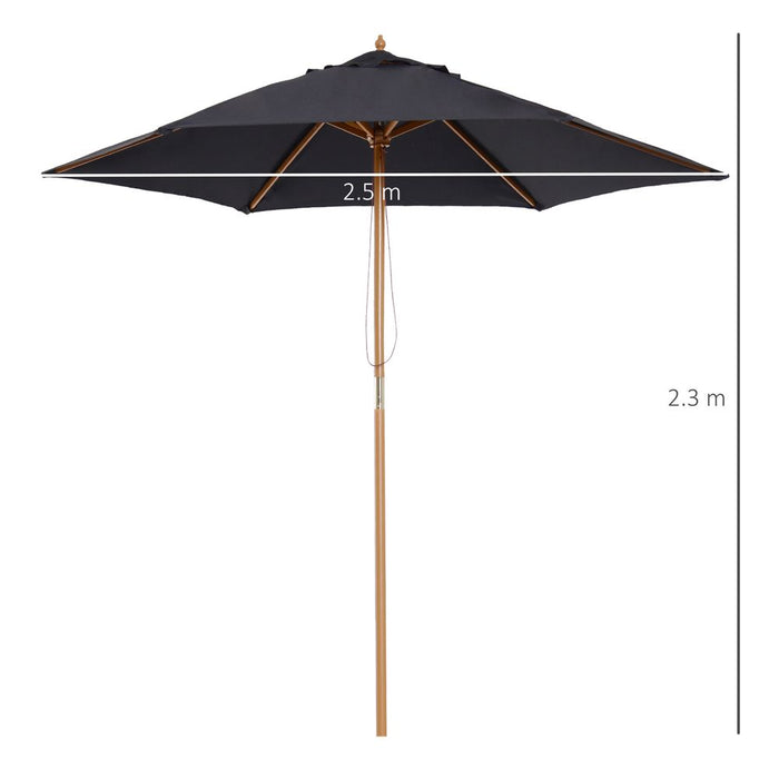 2.5m Wood Garden Parasol - Sun Shade Patio Umbrella