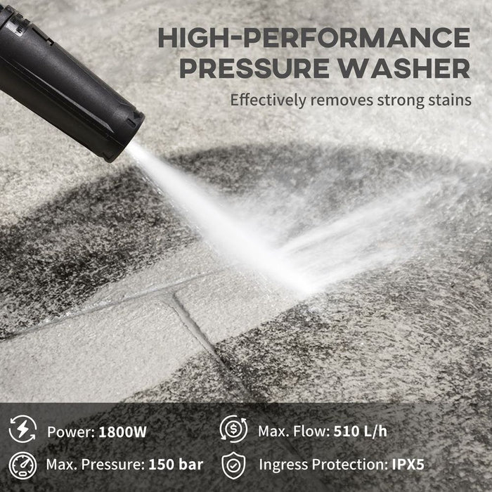 DURHAND High-Performance Power Washer - 1800W, 150 Bar, 510 L/h - Garden, Car