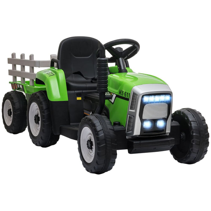 HOMCOM Ride on Tractor with Detachable Trailer, Remote Control, Music - Green