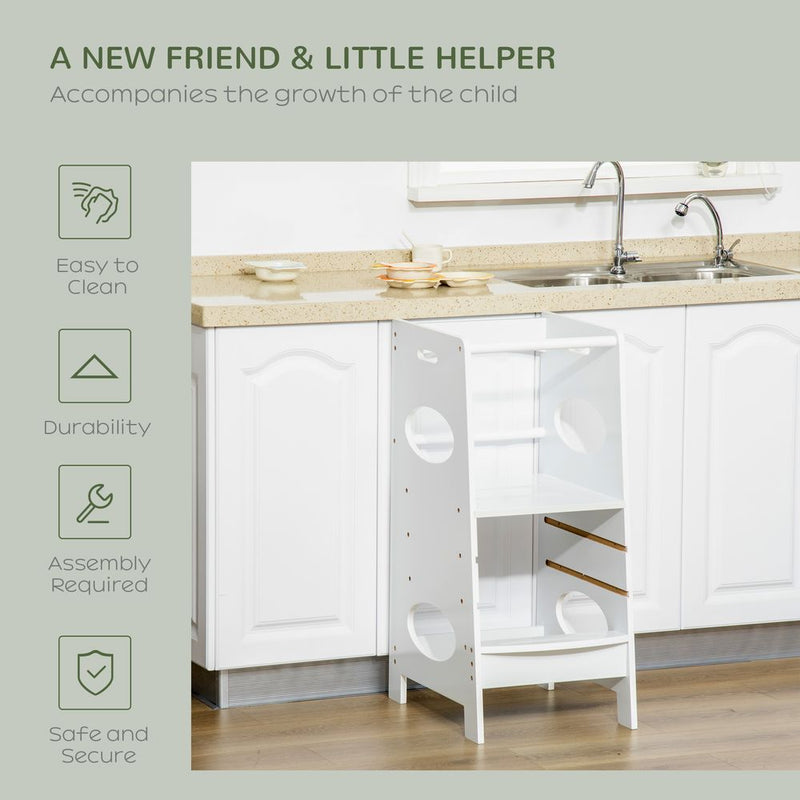 Adjustable Kids Step Stool - Safe & Sturdy Toddler Kitchen Stool for Independence