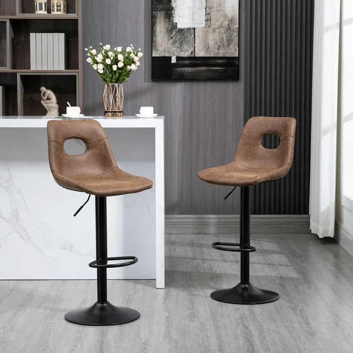 Premium Retro Bar Stools - Set of 2 | Adjustable Height | Swivel | Leather-Like | Brown