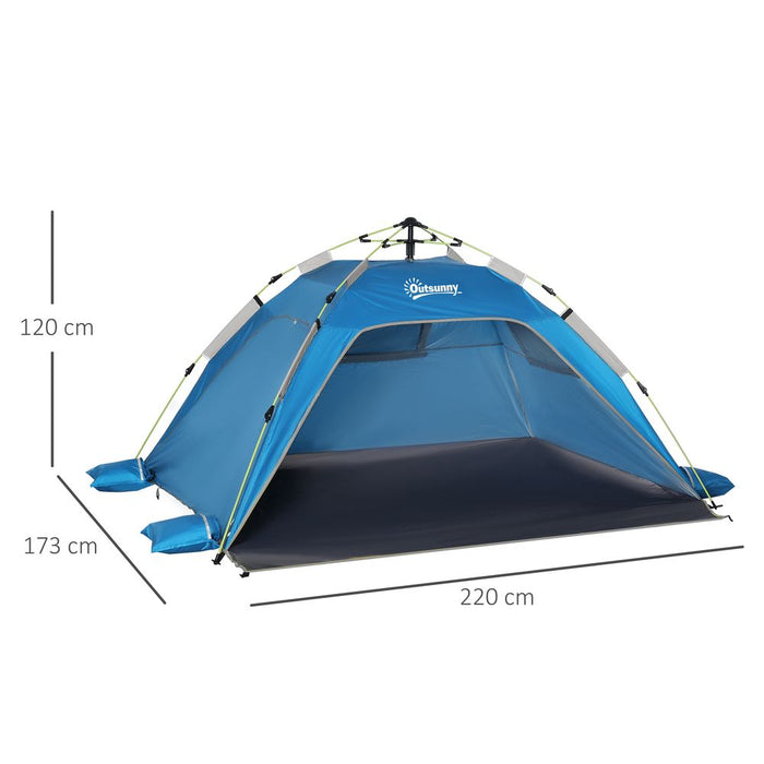 Premium Outsunny 2-Man Pop-up Beach Tent - UV Protection, Windows, Blue