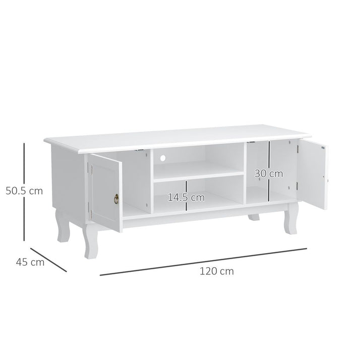 Modern TV Stand Unit – Elegant Ivory White Finish – Sturdy & Spacious – Perfect for Corners