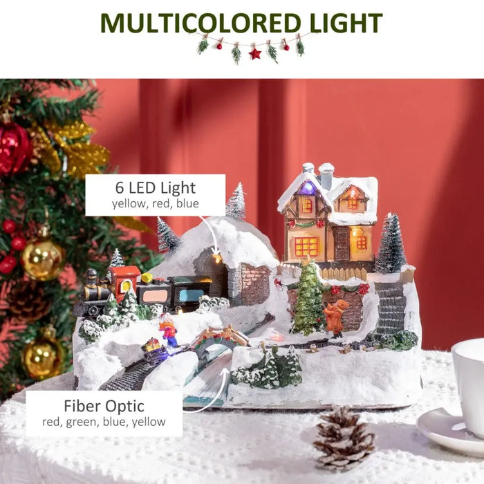 Festive Musical Christmas Village Scene w/ LED Lights - High-Quality Decor