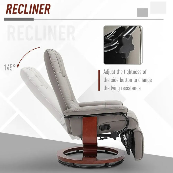 Ergonomic Recliner Sofa Chair PU Leather Armchair Lounger with Footrest, Grey