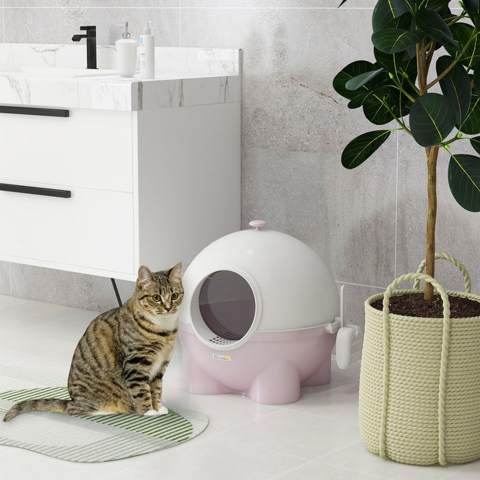 PawHut Large Cat Litter Box with Scoop - Pink, Front Entrance - 53 x 51 x 48cm