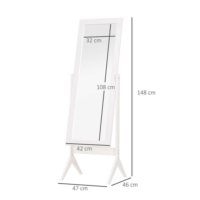 High-Quality Freestanding Dressing Mirror - Adjustable Tilt - White - Perfect for Bedroom, Bathroom, Hallway.