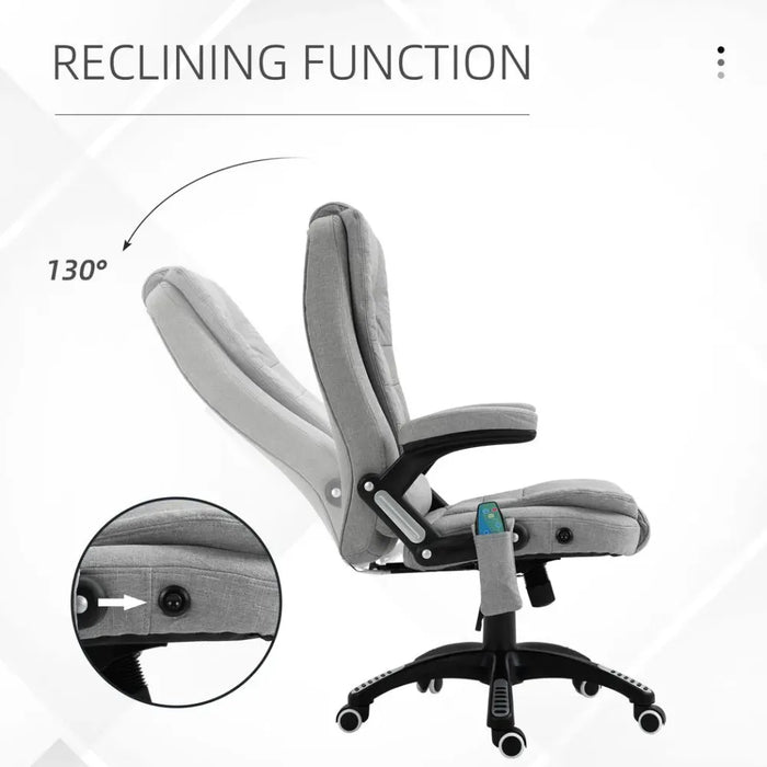 Executive Reclining Chair w/ Heating Massage Points Relaxing Headrest Grey