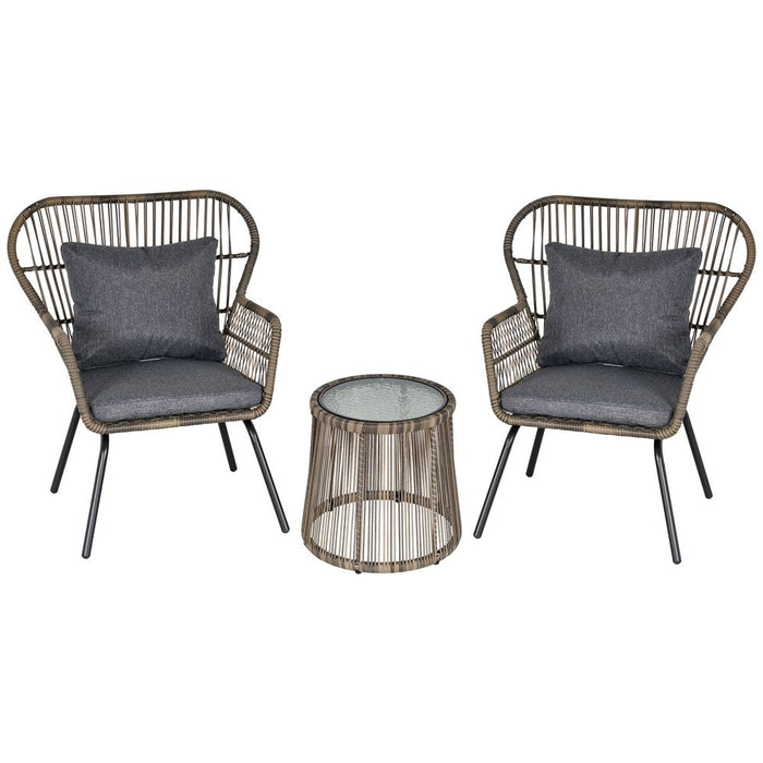 Modern Grey Rattan Patio Set - 3 PCS Outdoor Seating w/ Cushions & Steel Frame - High Quality