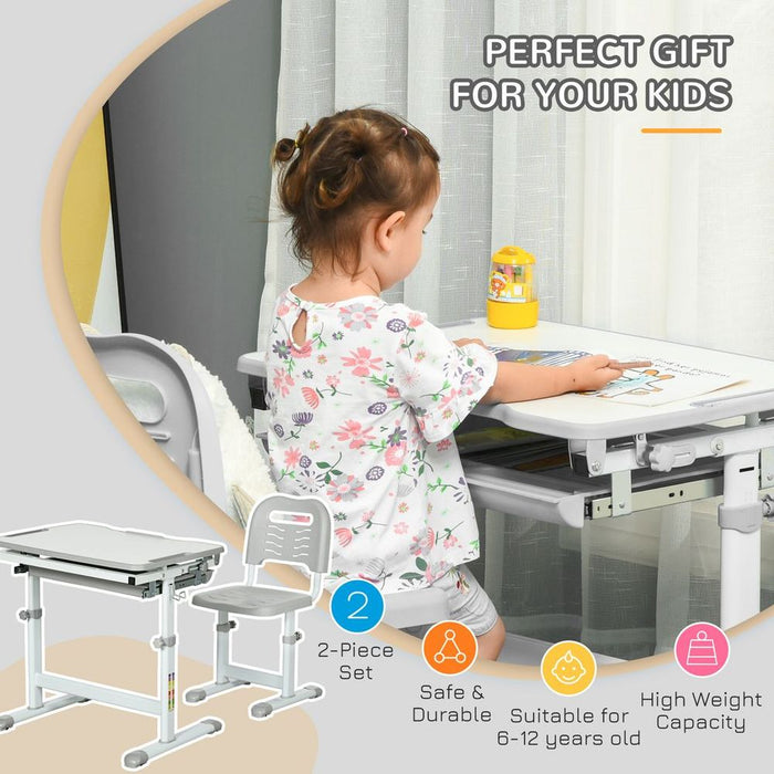 Premium Adjustable Tiltable Kids Desk & Chair Set w/ Drawer, Pen Slot, Hook - High Quality