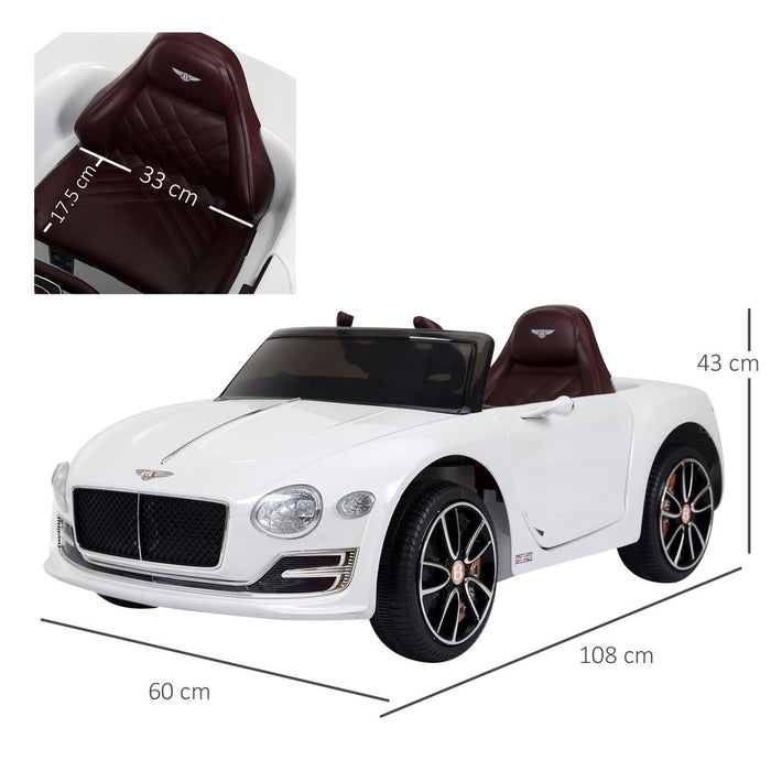 HOMCOM Compatible Electric Kids Ride On Car Bentley GT 12V Battery Powered Toy Two Motors with LED Light Music Parental Remote Control for 3-5 Years White Bentley