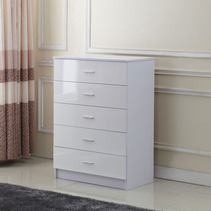 Tall White High Gloss Wardrobes 3Pc Chest Nightstand 7 Drawer - Best Quality & Elegance