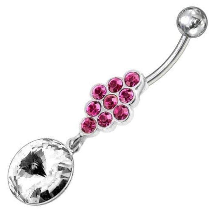 Fancy Zirconia Jeweled Dangling SS Bar Belly Ring