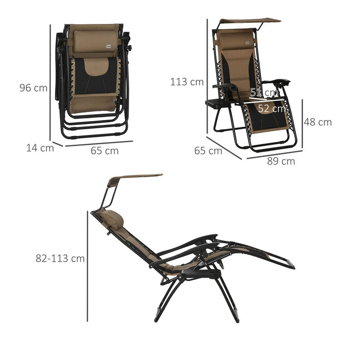 Ultimate Relaxation: Zero Gravity Lounger Chair, Reclining Patio Chair w/ Shade Cover - Brown