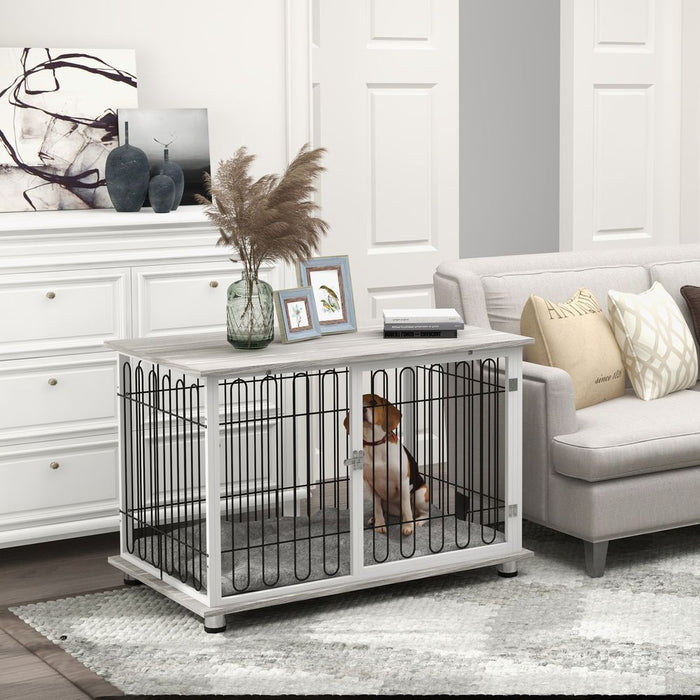 Premium PawHut Dog Crate Furniture End Table - Lockable Door & Soft Cushion