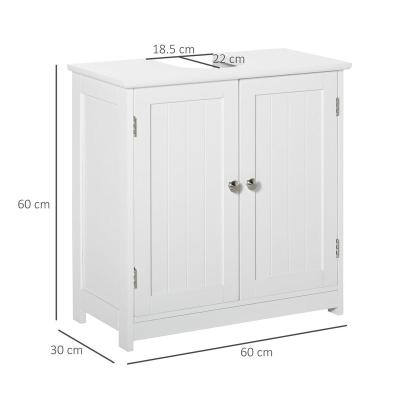 kleankin 60x60cm Under-Sink Storage Cabinet w/Adjustable Shelf Handles Drain Hole Bathroom Cabinet Space Saver Organizer White