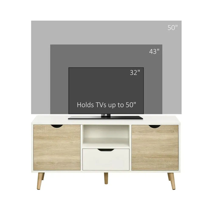 Modern TV Unit Cabinet Stand w/ Cabinets and Drawer for Living Room Natural