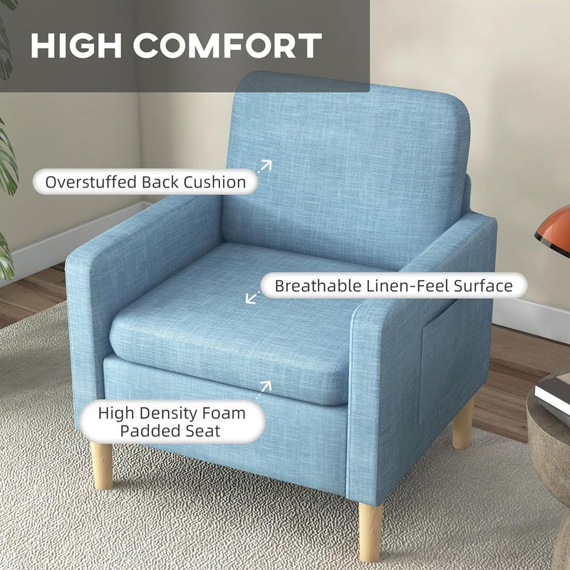 HOMCOM Modern Armchair Upholstered Accent Chair for Bedroom Home Office  Blue