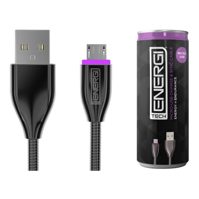 Tech Energi Micro-USB Cable - 1.2 Metres - Black, Fast Charging, Durable, LED Indicator