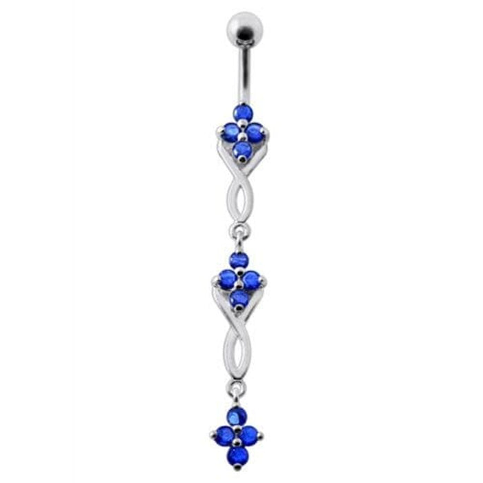 Fancy Jeweled Dangling SS Bar Navel Ring Body Jewelry