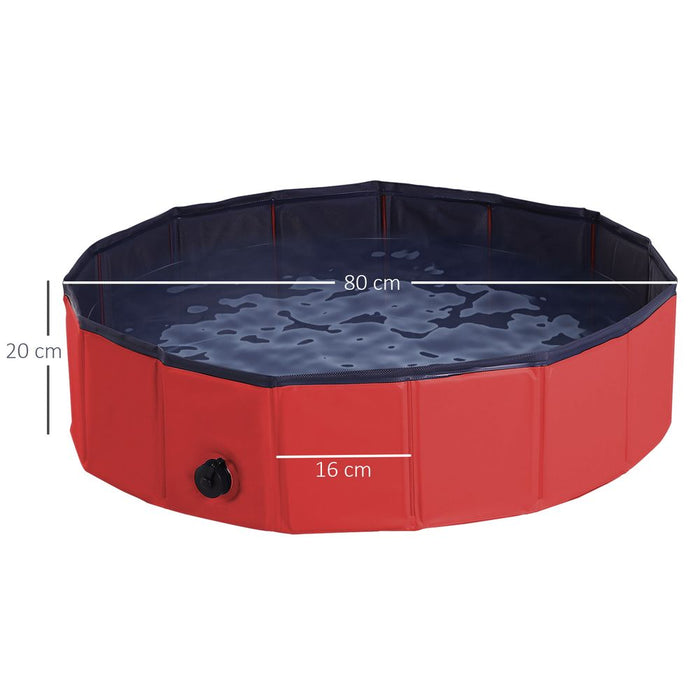 PawHut Foldable Dog Paddling Pool Pet Cat Swimming Pool Indoor/Outdoor Collapsible Summer Bathing Tub Shower Tub Puppy (80w × 20h cm, Red)