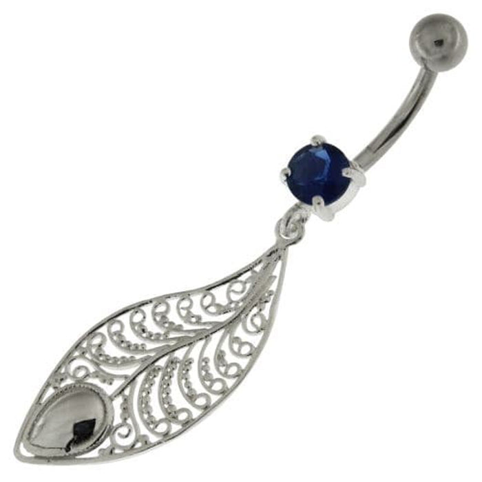 925 Sterling Silver Attractive leaf Belly Button Ring