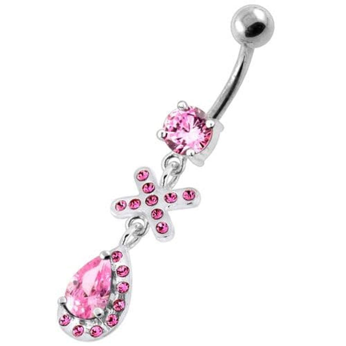 925 Sterling Silver Multi Jeweled Tear Drop Navel Belly Piercing