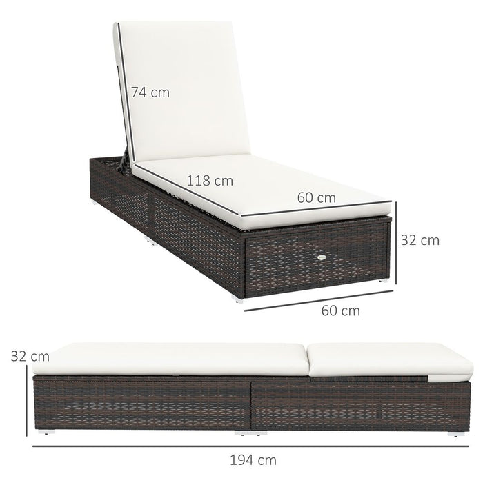 2-Pack Outsunny Rattan Sun Loungers Set - Adjustable Back, Brown - High-Quality Patio Furniture