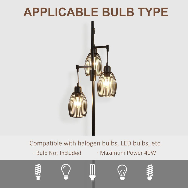 Industrial 3-Light Floor Lamp, Dimmable Black, 170cm