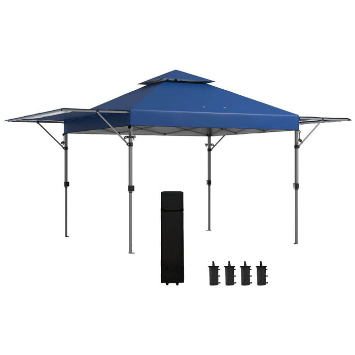 Premium Quality Outsunny 5x3(m) Pop Up Gazebo - Instant Shelter with Extendable Dual Awning, Blue - Perfect for Outdoor Gatherings