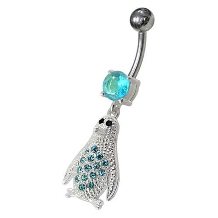 Jeweled Penguin Dangling Belly Ring