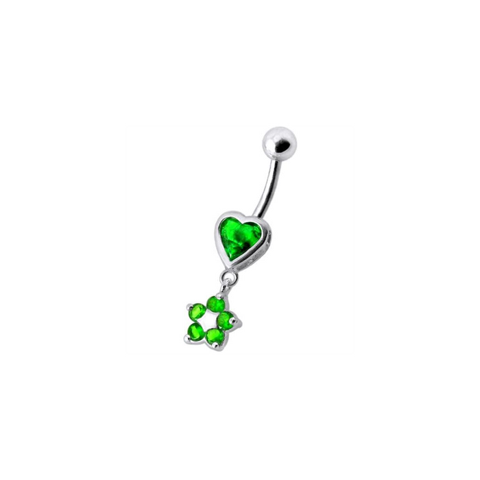 Jeweled Heart with Dangling Flower Belly Ring