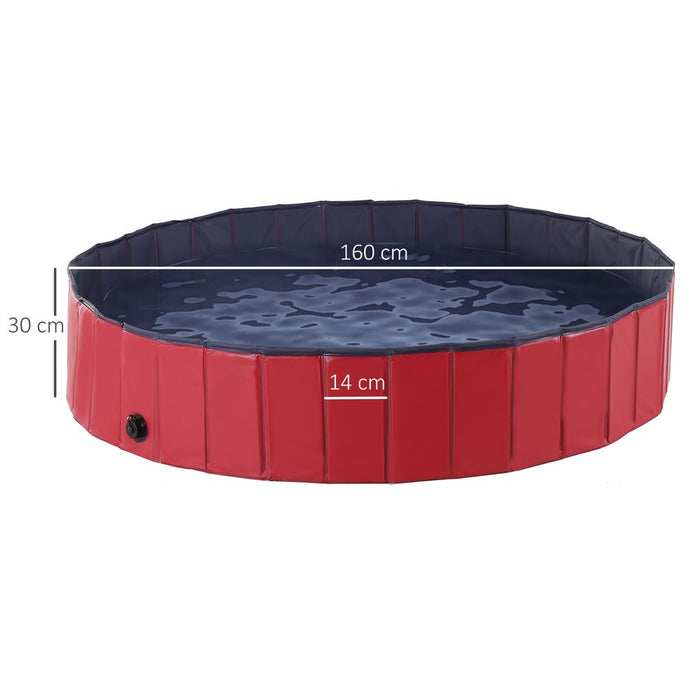 PawHut Foldable Pet Swimming Pool, Portable Dog Bathing Tub, 12" x 63" Plastic Large Dog Pool for Outdoor Dogs and Cats, Red