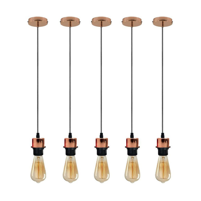 5 Pack Industrial Rose Gold Pendant Light, E27 Lamp Holder, Addable Lampshade, Dimmable, Vintage/Retro Style