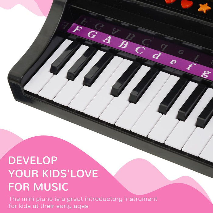 37 Key Mini Piano Keyboard w/ Microphone & Stool | Black | Safe & Durable | Interactive | Connects to MP3 & USB | Ages 3-6