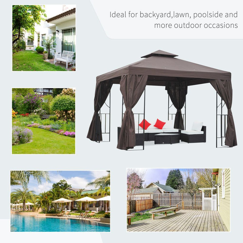 Outsunny 3x3m Gazebo with Side Panel - Brown