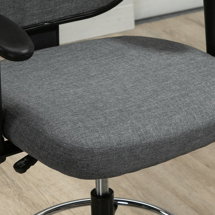 Vinsetto Swivel Office Draughtsman Chair,Ergonomic Painting Chair, Fabric Standing Desk Chair with Adjustable Armrest and Seat Height, Grey