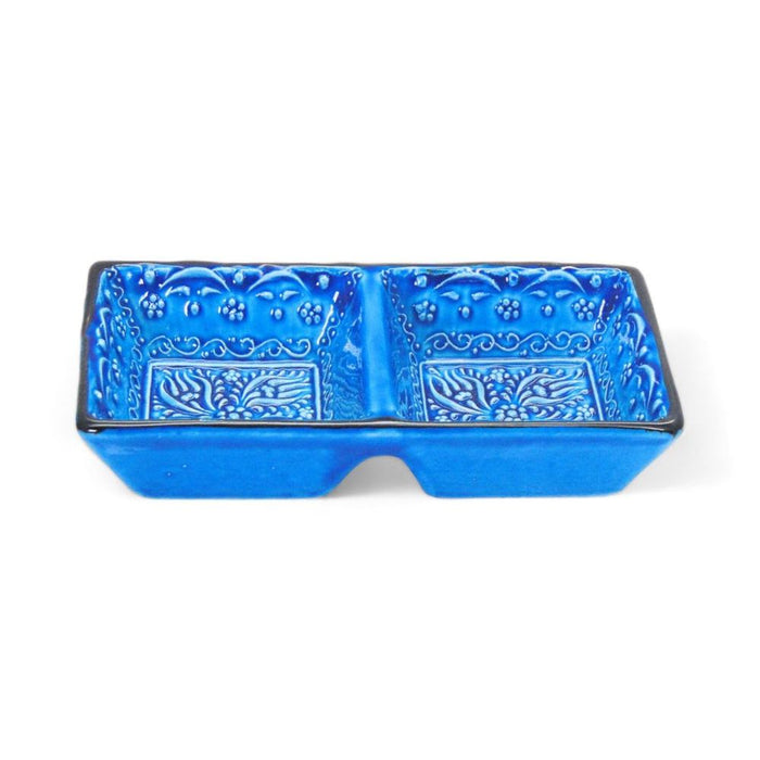 2-in-1 Blue Square Snack and Dip Bowl for Divided Servings