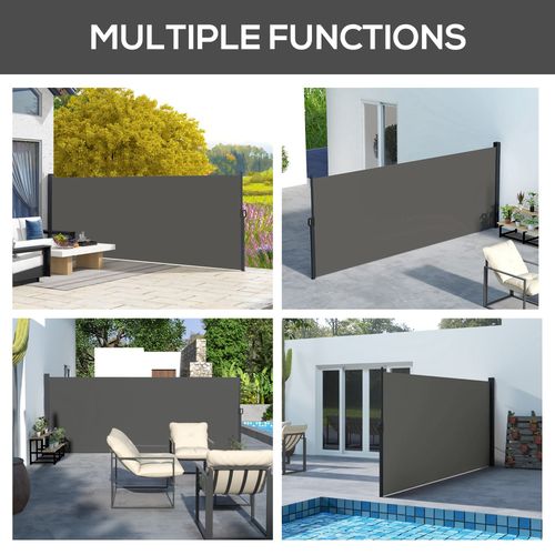 Outsunny Side Awning Retractable, Outdoor Privacy Screen, 400x160cm, Dark Grey