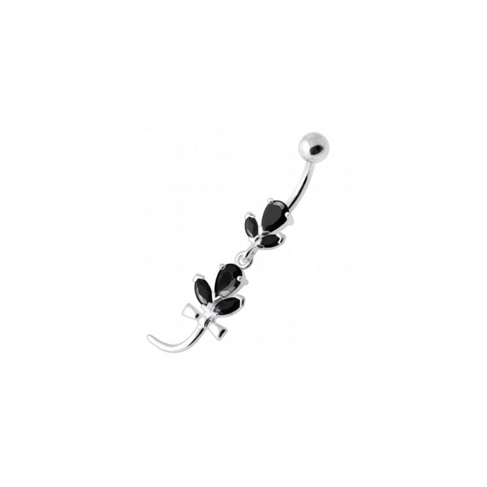 Tri Gems with tail Dangling Silver Belly Ring