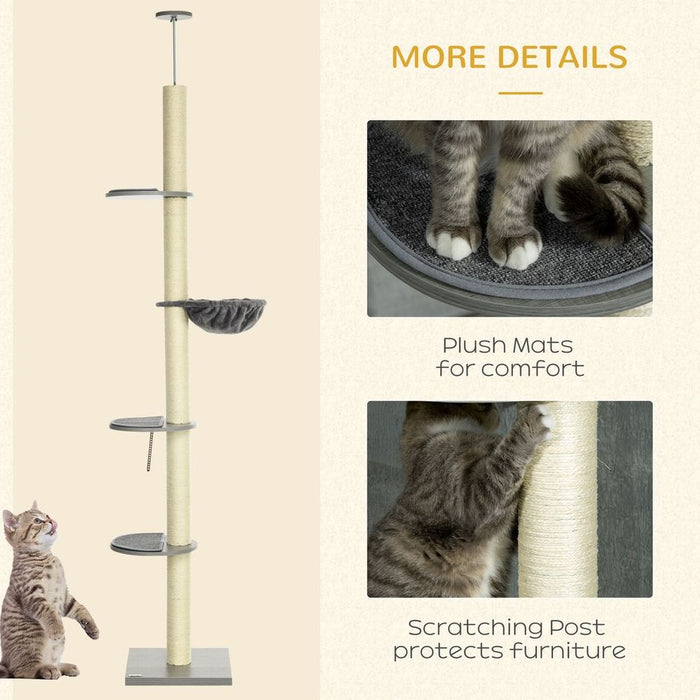 Ultimate 250cm Cat Tree: 5-Level Tower, Hammock, Floor-to-Ceiling Design