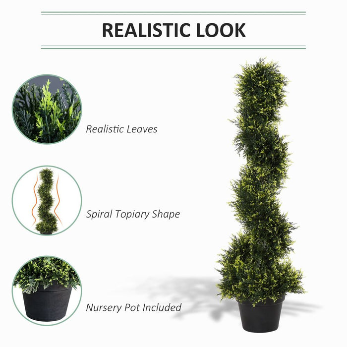 Set Of 2 90cm Artificial Spiral Topiary Trees & Pot Fake Greenery Plant