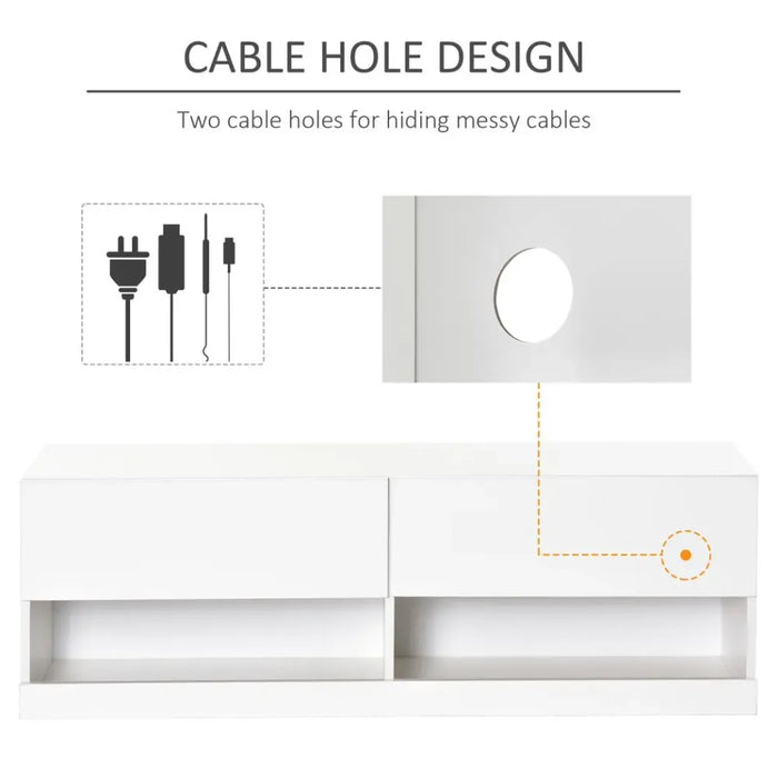 Wall Mount TV Stand Entertainment Center W/ LED Lights, Storage & Cable Holes