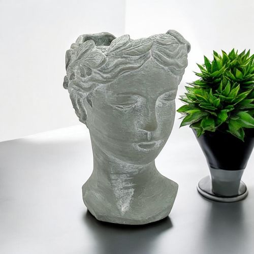 26CM GREY CEMENT BUST POT