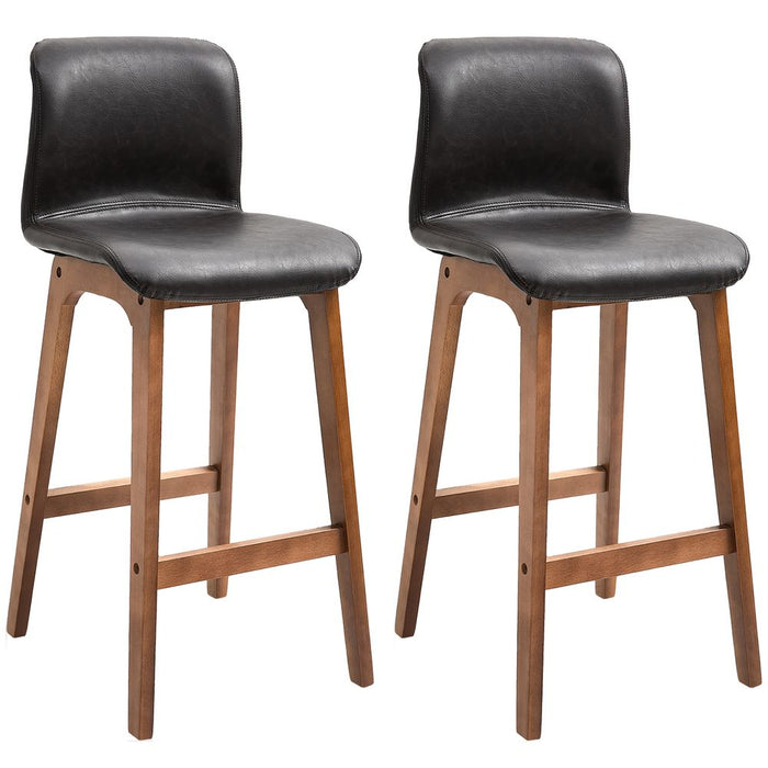 Set of 2 Faux Leather High Back Bar Stools 93cm Wooden Frame Footrest Padding Brown