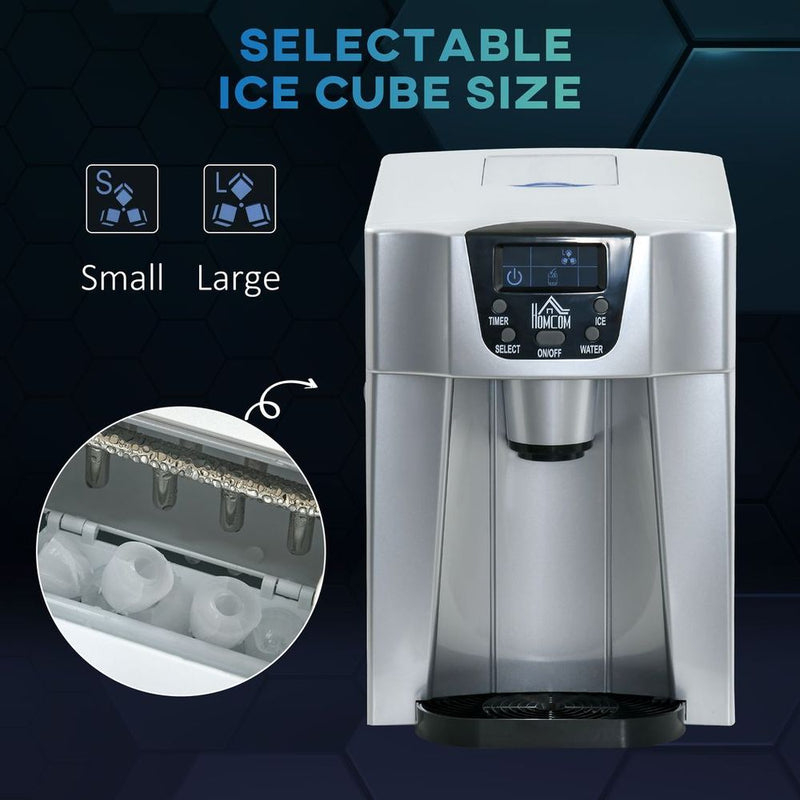 HOMCOM Ice Maker Machine and Water Dispenser No Plumbing Required Silver