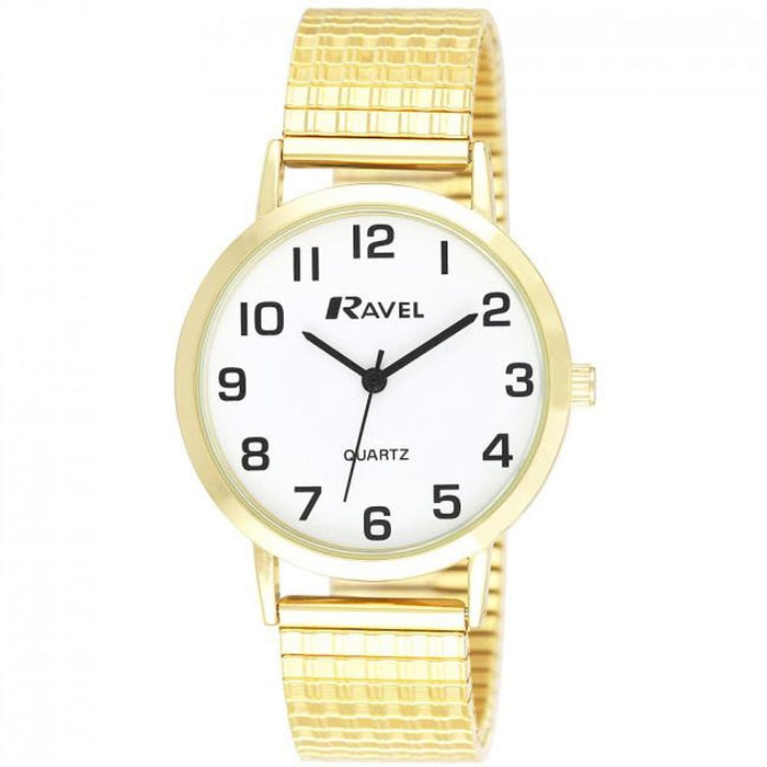 Ravel Mens Basic Gold Strap With White Round Easy Read Dial With Expander Strap Watch R0201.02.1S