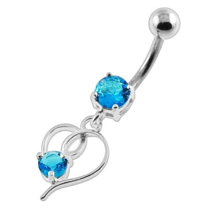 Round Gem in a Heart Navel Belly Button Piercing