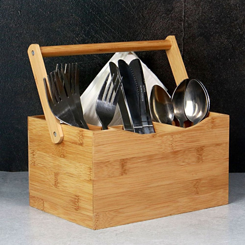 Bamboo Utensil Holder | M&W | Durable, Sustainable, 4 Compartments | Perfect for Indoor & Outdoor Use